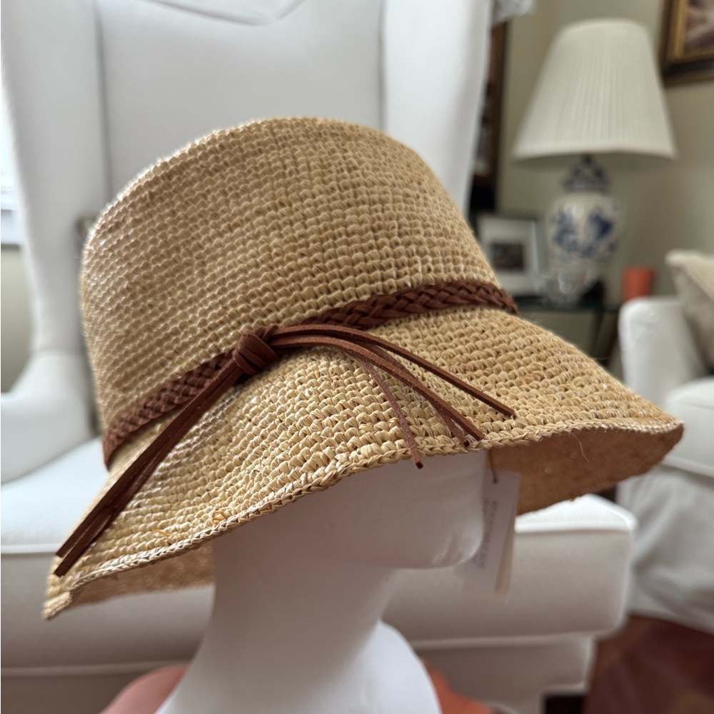 Talbots Straw Bucket Hat with Braided Brown Band
